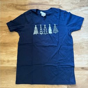 Girls Christmas Tree T Shirt Blue Navy Holiday Size Large 14 / 16